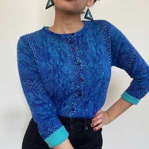 Express cobalt and turquoise blue snakeskin button down cardigan